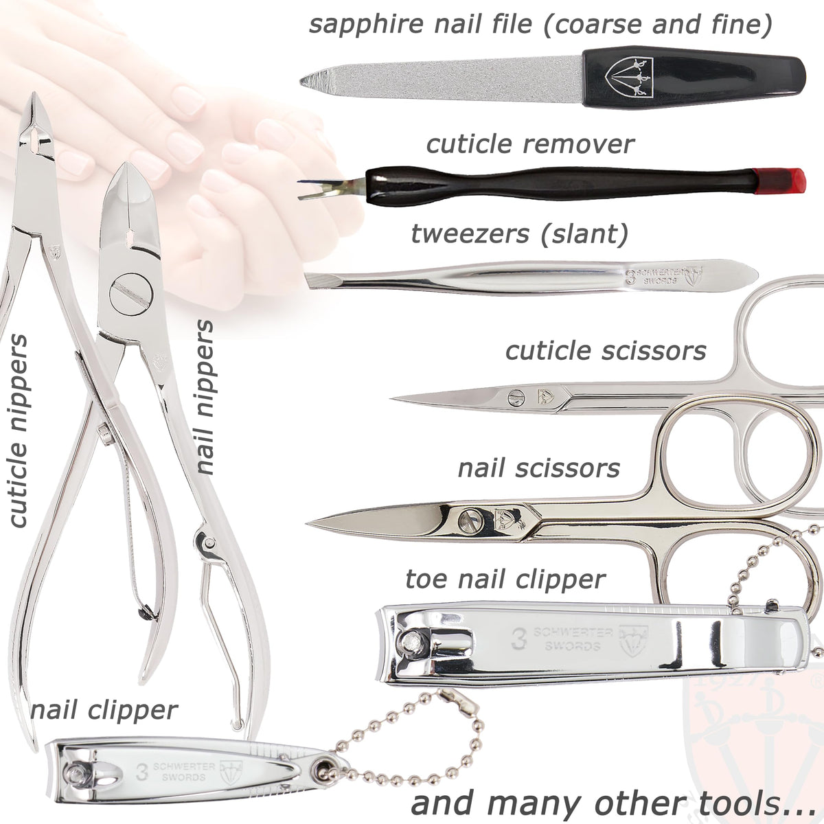 3 Swords Germany - brand quality 16 piece manicure pedicure grooming kit set in mint fashion leather case in gift box - Made by 3 Swords