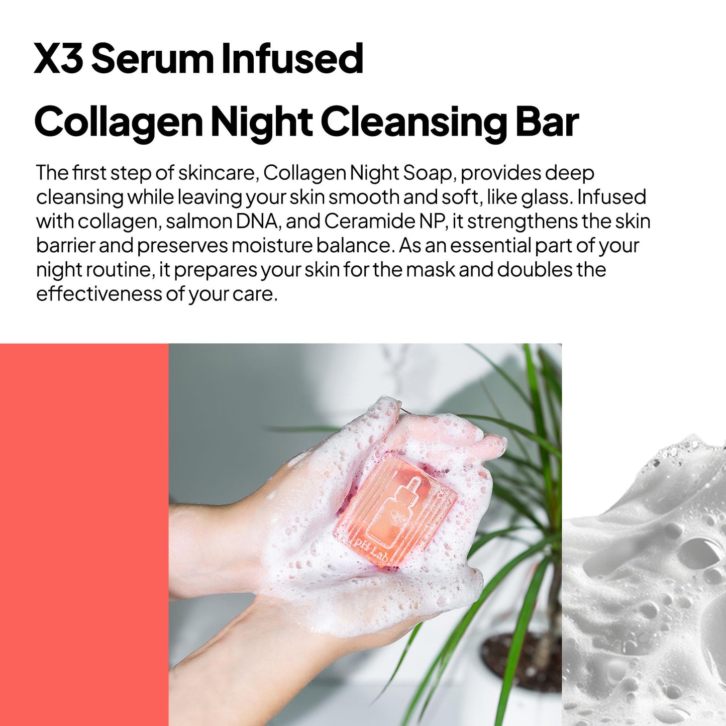 PhLab Collagen Night Soap Bar, Skin Calming Cleasing Bar, Improves Skin Elasticity, Renewed and Firming Skin, 50gr