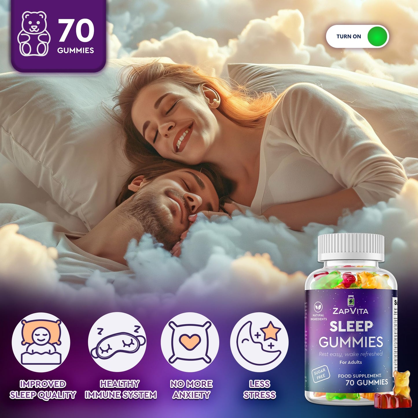 ZAPVITA Sleeping Aid for Adults – 70 Extra Strong Natural Sleep Gummies with L-Theanine & Magnesium – Melatonin Alternative Gummy for Adult Restful Sleep & Relaxation – Night Time Support