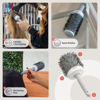 Olivia Garden Expert Blowout Shine – White & Grey - 80 - Ceramic Coated Round Brush for Smooth Blowout, Frizz-Free Hair & Radiant Shine