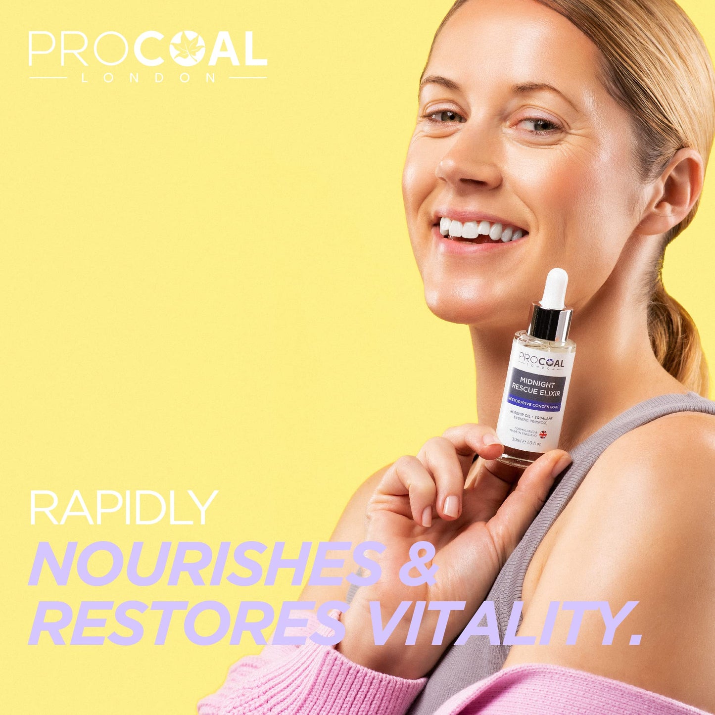 Face Oil, Midnight Rescue Elixir Face Oil Serum 30ml by Procoal - Anti Ageing Face Serum For Soft, Supple, and Glowing Skin, Rosehip Face Oil, Evening Primrose & Squalane, Made in UK