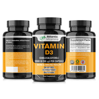 Vitamin D3 2000iu Softgel Capsules - High Strength Vitamin D for Immune Support - Healthy Bones and Teeth - Muscle Function - Easy to Swallow Cholecalciferol VIT D3 - Atlantic Vitamins - UK Made