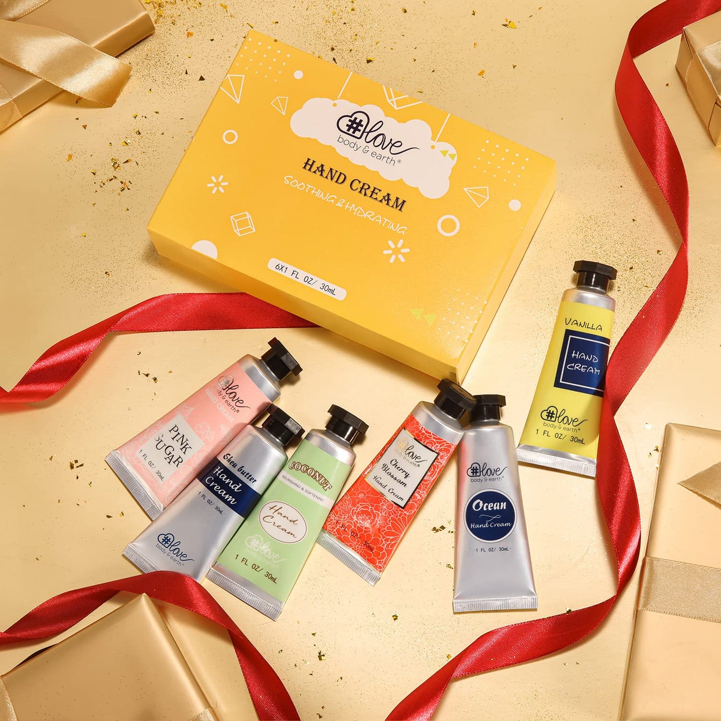 BODY & EARTH # LOVE Shea Butter Hand Cream Set- Body & Earth Love Pack of 6 Advanced Repair Hand Cream for Dry Hands, Non-greasy 6 Plant Fragrances, Birthday Gifts for Women, Valentine's Mothers Day Gifts Christmas