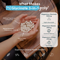 Nutrition Geeks Magnesium Glycinate 3-in-1 Complex - 1800mg Supplements as Bisglycinate, Citrate & Malate 90 Vegan Capsules, Triple High Absorption 384mg Elemental, UK Made