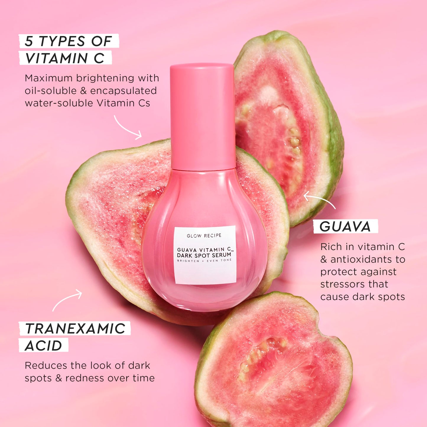 Glow Recipe Guava Vitamin C Serum for Sensitive Skin (15 ml) - Moisturizing & Brightening Korean Skin Care Serum for Dark Spots, Even Tone & Redness - Tranexamic, & Vitamin E - Vegan, Travel Size