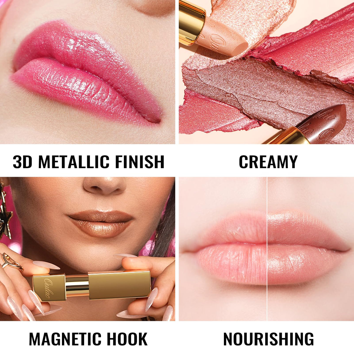 Oulac OULAC Metallic Shine Glitter Lipstick, Purple High Impact Lipcolor, Lightweight Soft and Ultra Hydrating, Long Lasting, Vegan & Cruelty-Free, Full-Coverage Lip Color 4.3 g/0.15 oz Love Particle(03)