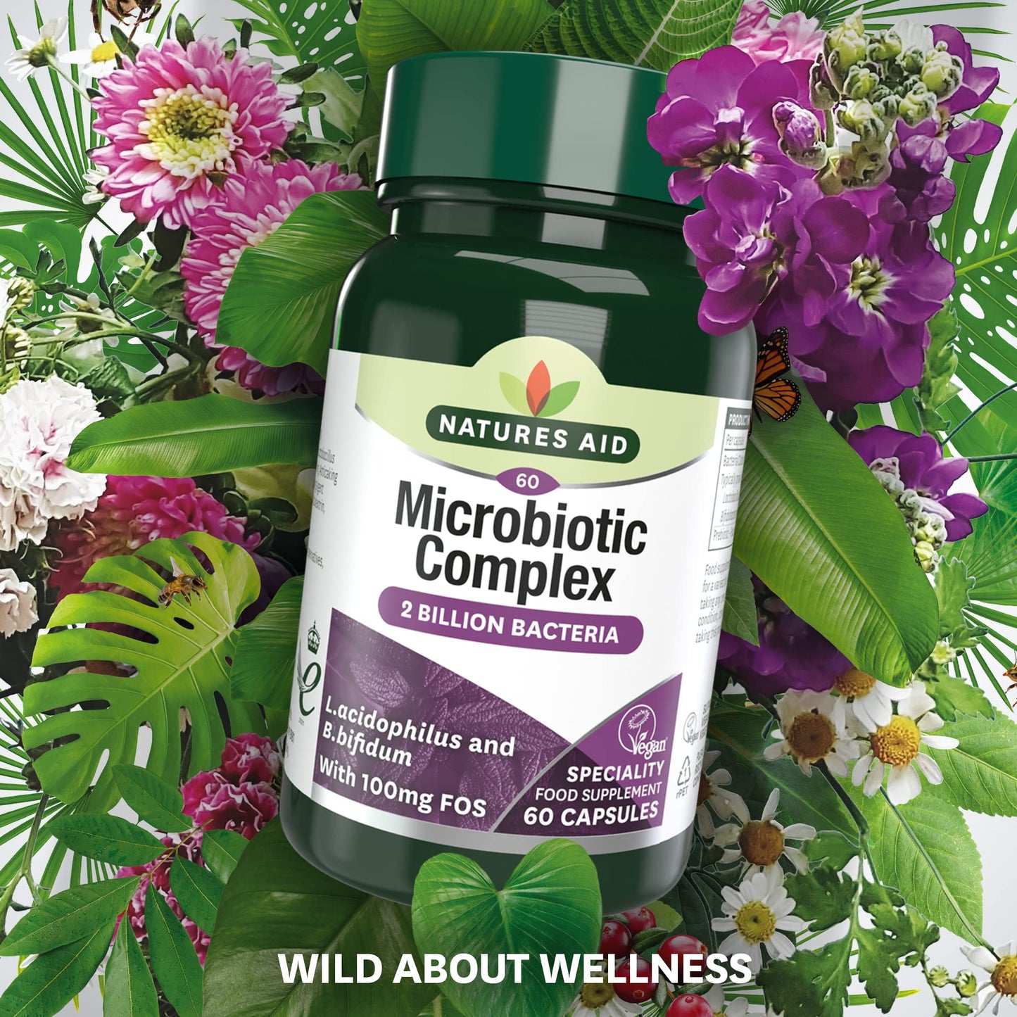 Natures Aid Microbiotic Complex – Digestive Friendly Bacteria Supplement Gut Health Support – High Strength Lactobacillus Acidophilus – Vegan, Vegetarian, Non-GMO, Gluten Free - 60 Capsules