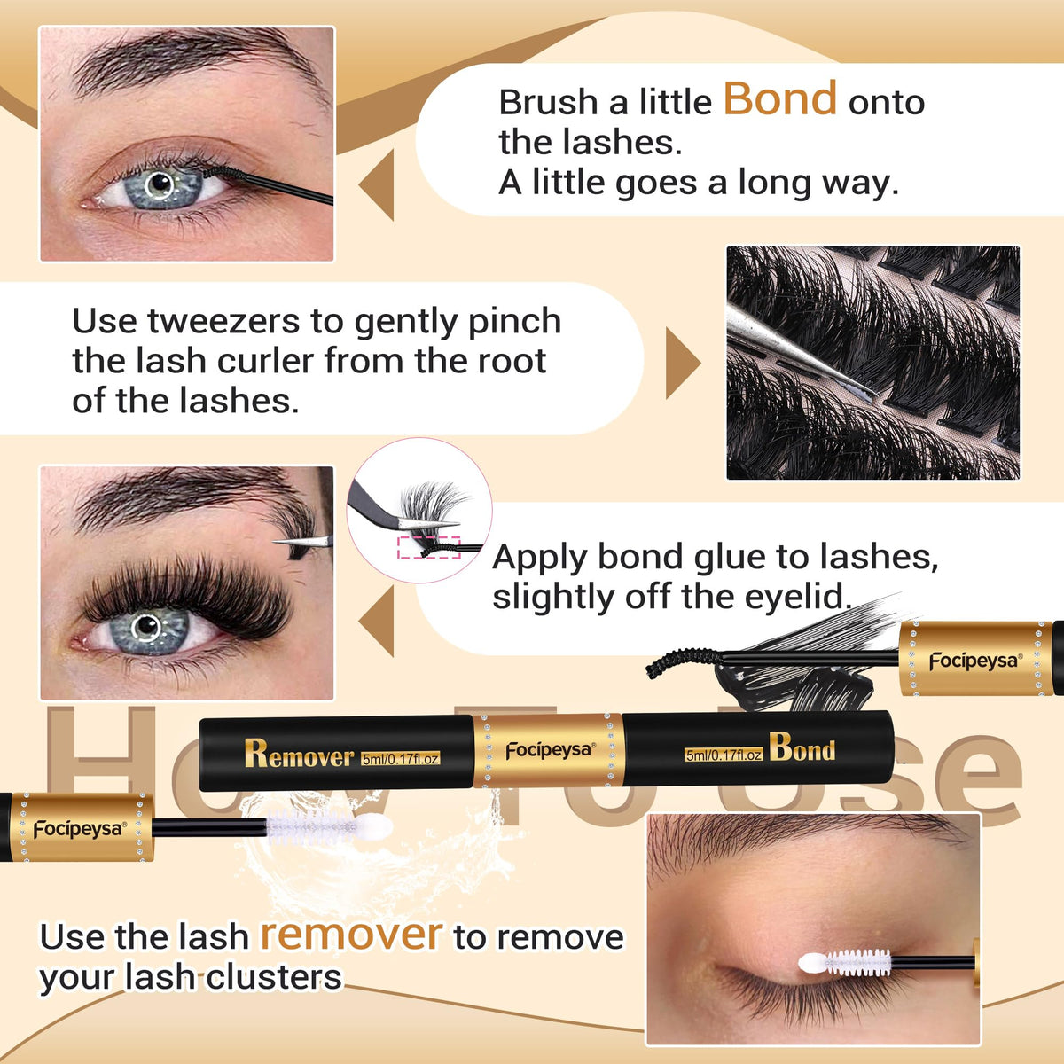 Fluffy Eyelash Extension Kit Volume Lash Clusters Kit 10-18mm Individual Lashes Clusters 100D DIY Lash Extension Kit 200pcs Clusters Lash with Bond and Remover Lash Applicator by Focipeysa