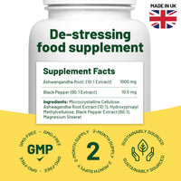Ashwagandha High Strength - Cortisol Reducing Supplement - Vegan Vitality's Ashwagandha Capsules 1000mg with Black Pepper to Reduce Stress Hormones and Fatigue