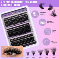 LYMYBETY Fluffy Individual Eyelashes Kit 270Pcs D Curl Cluster Lashes 10-18mm DIY Lash Extension kit Russian Individual Eyelashes with Lash Bond and Seal,Tweezers for Beginners(60+80+100 KIT, 10-18mm)