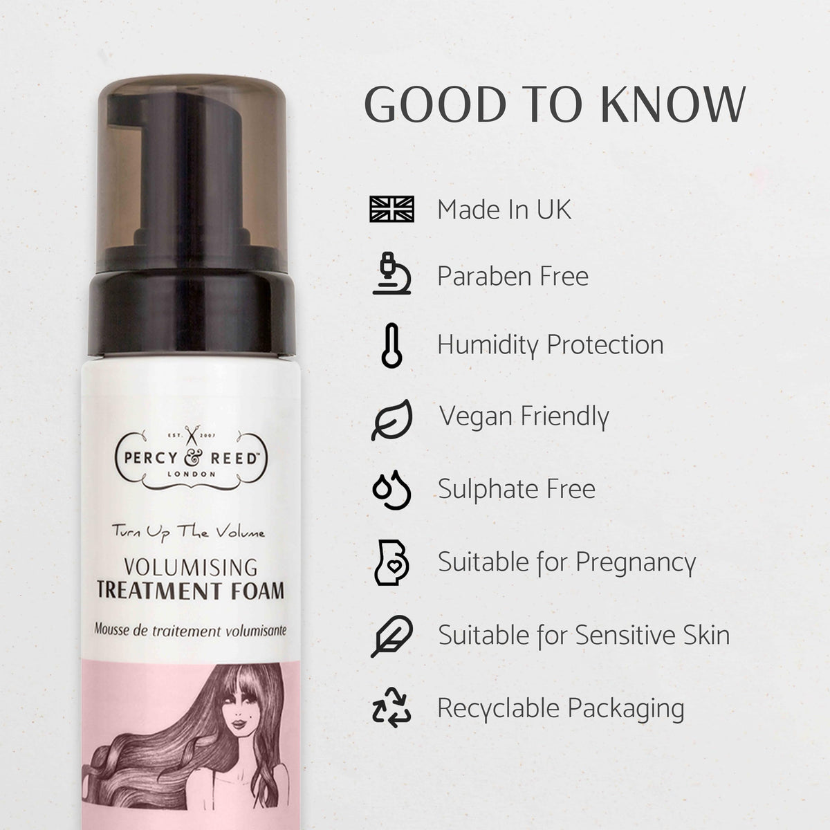 Percy & Reed Volumising Hair Treatment Foam 200ml, Lightweight Hair Mask for Fine Flat Strands, Volume Support, Conditioner Alternative, Thickens, Strengthens, Adds Shine, Scalp Care