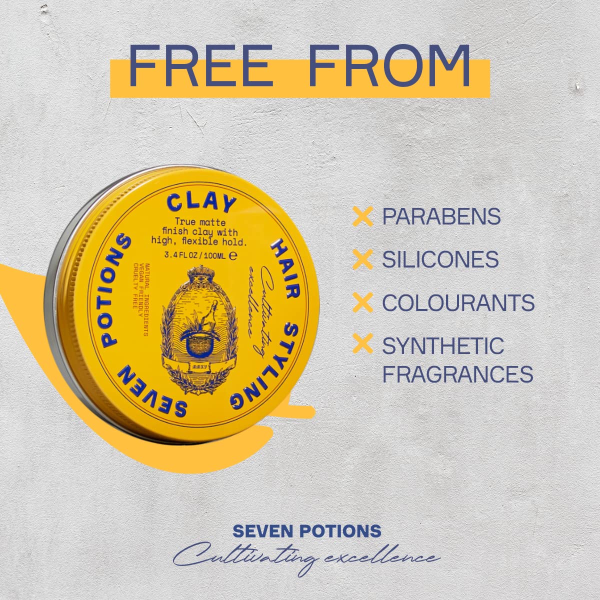SEVEN POTIONS Seven Potions Men's Hair Styling Clay — Natural, Water-Based, Matte Hair Wax, High Hold Hair Styling Product — 100% Vegan, Cruelty Free (100ml)