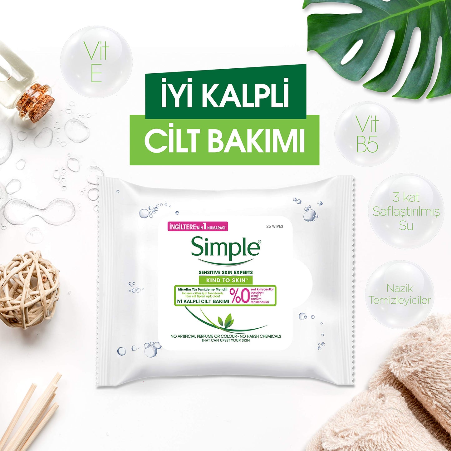 Unilever Simple Kind to Skin Micellar Remove Waterproof Make-up Cleansing Wipes for Sensitive Skin 25 Wipes
