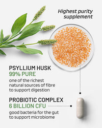 PharmaZen Psyllium Husk Capsules with Probiotics - Fibre Supplement Complex 1400mg - 60 Capsules - 6 Billion Probiotics 5 Strains