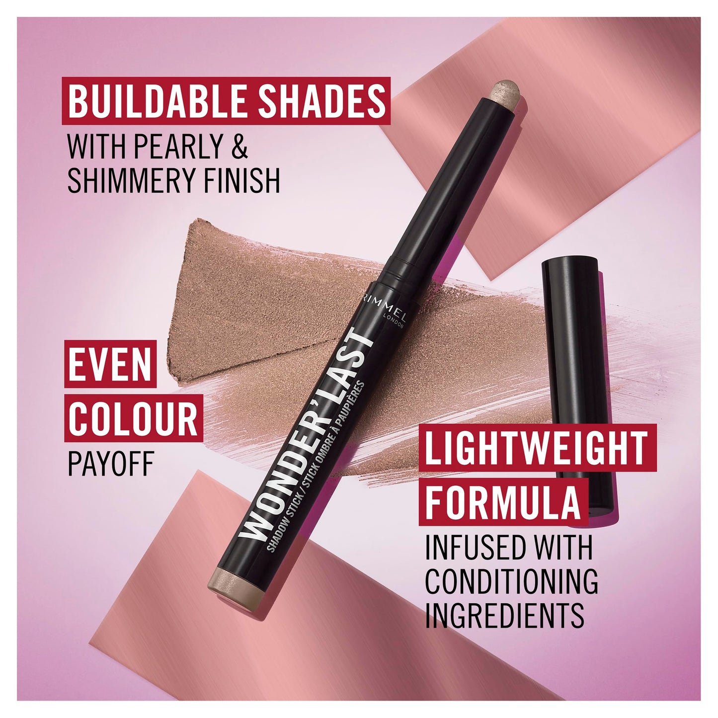 Rimmel Wonder'Last Shadow Stick, 005 Frosty Rose, Easy To Apply, One Swipe Eyeshadow, Lasts All Day, Ultra-Creamy Formula, Buildable, Smudgeproof, Vegan
