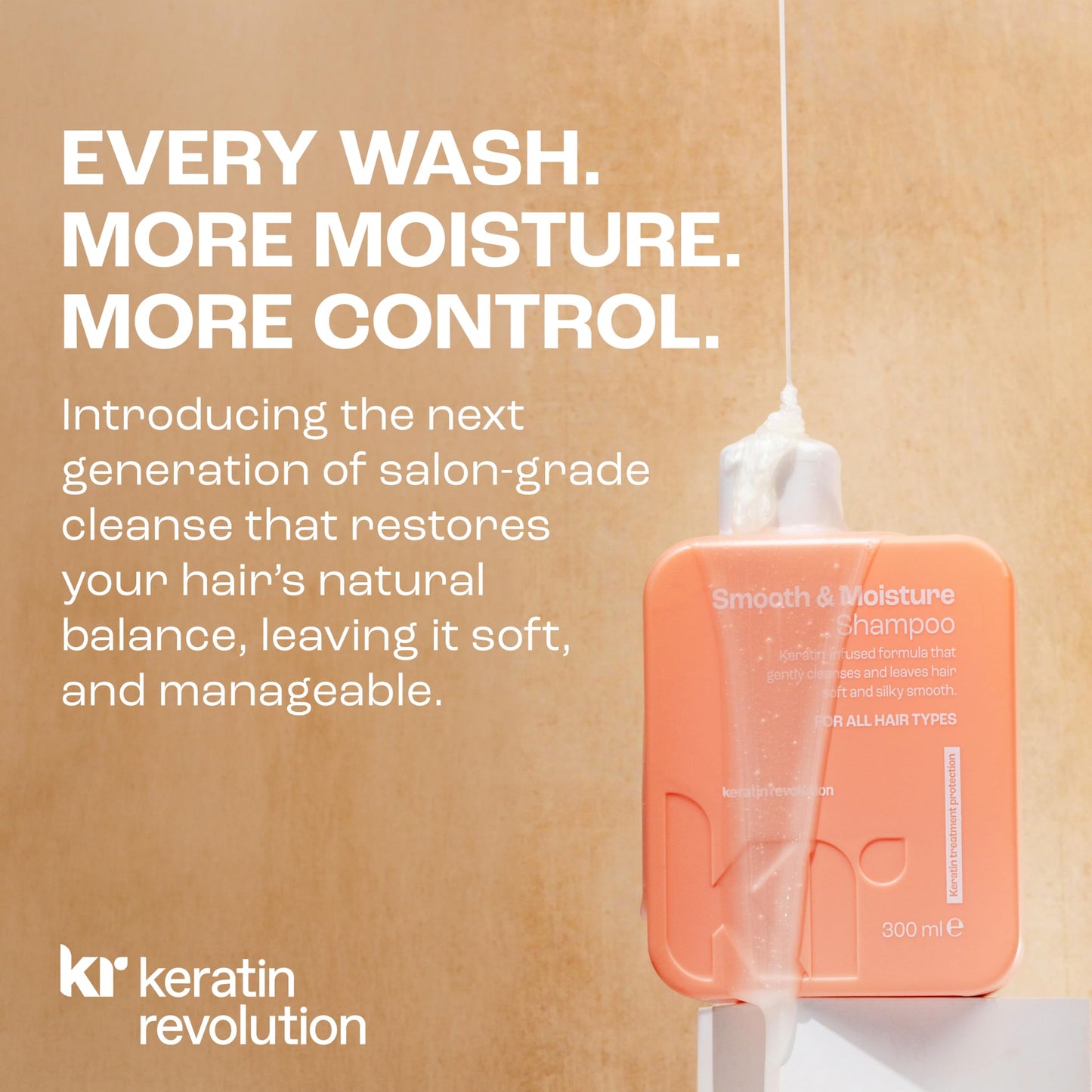 Keratin Revolution Smooth & Moisture Shampoo 300ml - Hydrating Hair Cleanser with Keratin for Gentle Frizz Control - Softness, Shine & Strength - Ideal for Dry, Damaged, Treated Hair
