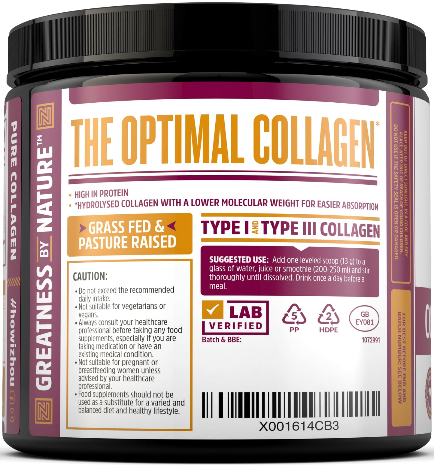 Nu U Nutrition Collagen Powder 500g - Hydrolysed Collagen Peptides Powder - High Protein Bovine Collagen Supplement - Grass Fed, Halal Certified - Rich in Amino Acids - for Hair, Nails & Skin - Zhou Nutrition