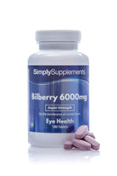 Bilberry Extract Tablets | Potent 6000mg Formulation | 180 Tablets = Up to 3 Month Supply | Vegan & Vegetarian Friendly | Added Vitamin B2 to Support Healthy Sight & Vision | Manufactured in The UK