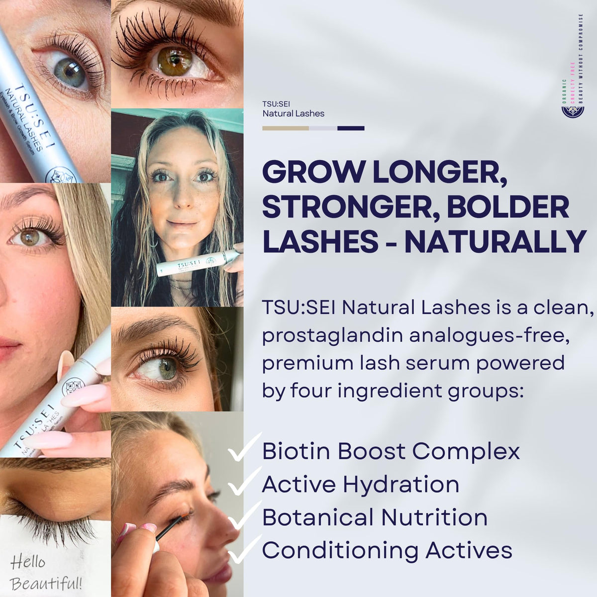 TSU:SEI Health and Beauty TSU:SEI Natural Lashes Eyelash Growth Serum for Longer, Fuller, Thicker Lashes | XL 6ml – 6 Months Supply | Lash Serum with Biotin & Peptides for Growth and Thickness | Prostaglandin-Free Lash Serum
