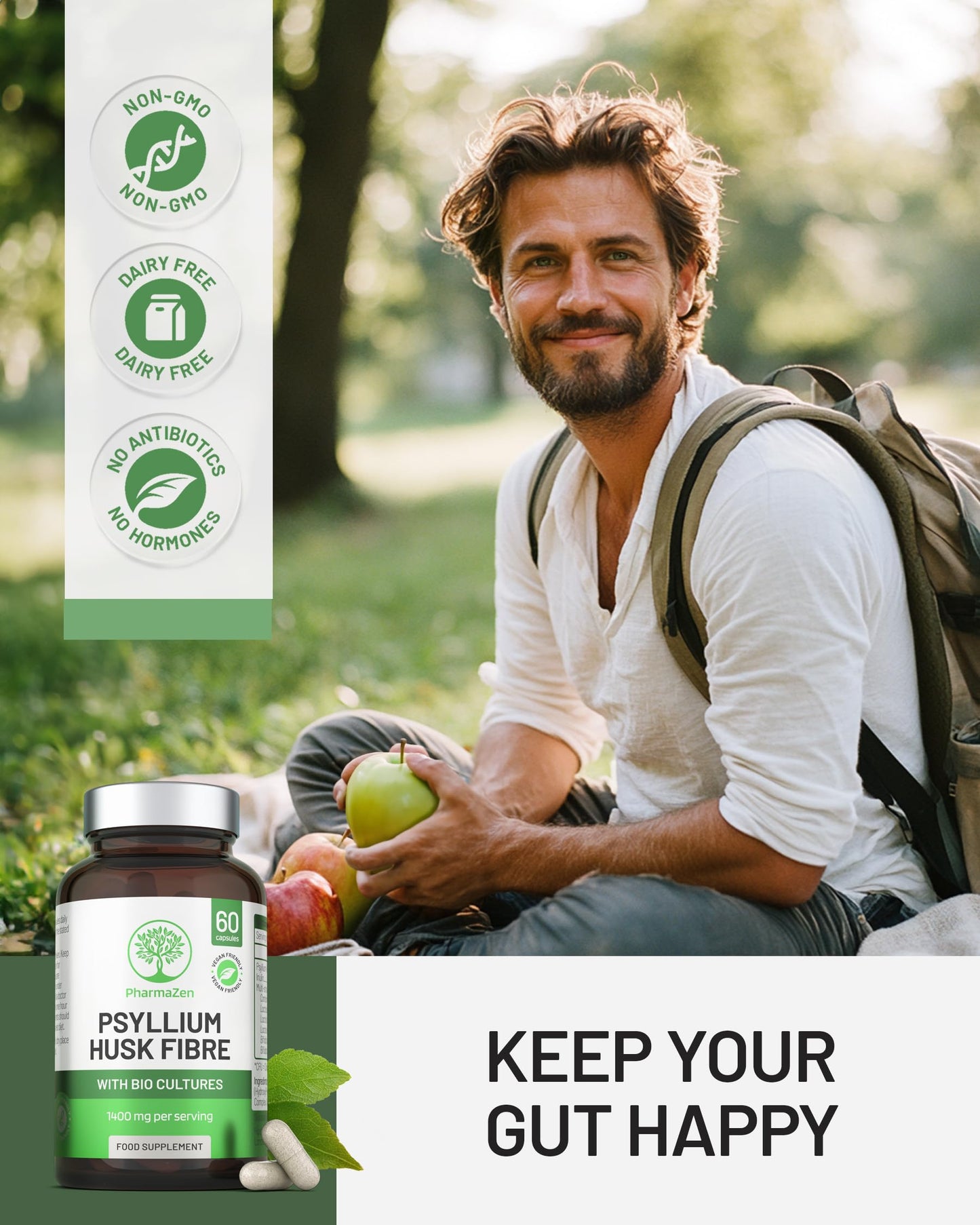 PharmaZen Psyllium Husk Capsules with Probiotics - Fibre Supplement Complex 1400mg - 60 Capsules - 6 Billion Probiotics 5 Strains