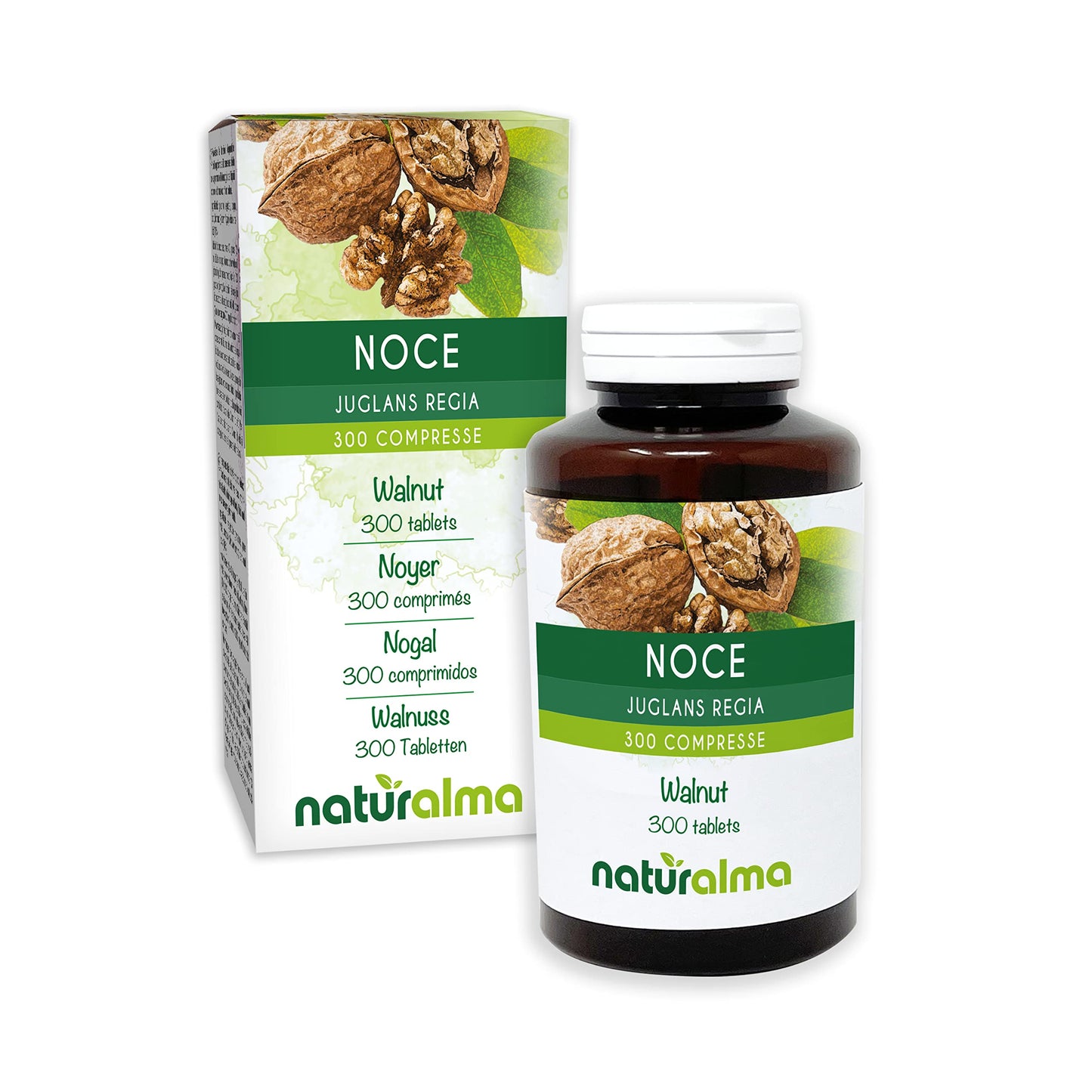 Naturalma Walnut (Juglans regia) Hulls of The Fruit or Pericarp (Walnut Husk) and Leaves NATURALMA | 150 g | 300 Tablets of 500 mg | Food Supplement | Natural and Vegan