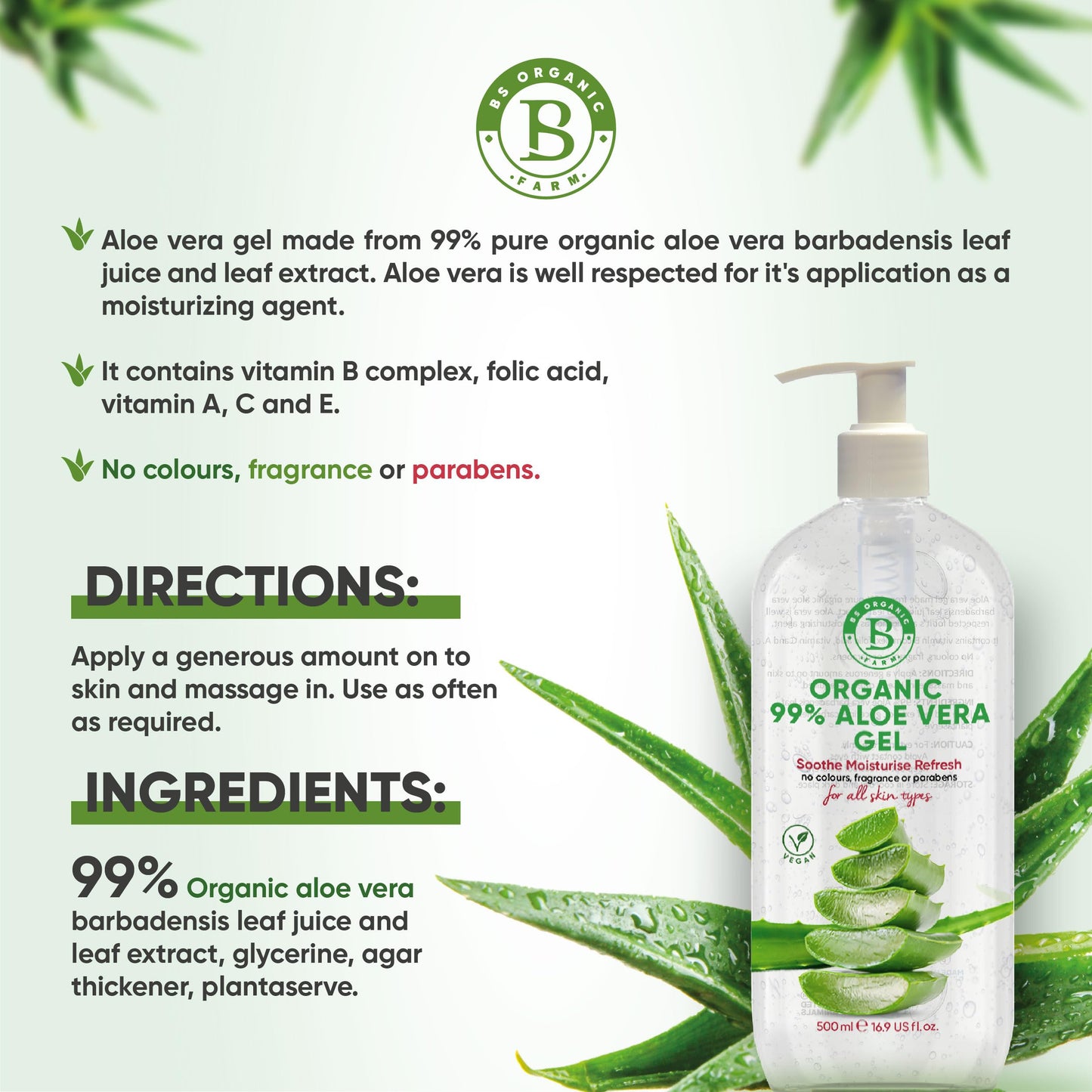 Organic Aloe Vera Gel for Face, Hair & Body, 100% Pure ingredients | Moisturiser | Rich in Vitamins | for All Skin Types | great After Sun lotion cream | Vegan | Made in UK.