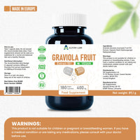 ALZURO LABS Alzuro Labs Soursop (Graviola) | 4,000mg Equivalent | 400mg 10:1 Fruit Extract | 180 Vegan Capsules | Annona muricata | GMP & 3rd Party Lab Tested
