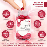 Troo Health Care Biotin 5000mcg Hair, Skin and Nail Growth Support Gummy Supplement - 60 Natural Strawberry Flavour Chewable Gummies - 5 Months Supply – Vegan Friendly – for Men and Women