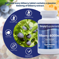 Bilberry Extract Tablets | Potent 6000mg Formulation | 180 Tablets = Up to 3 Month Supply | Vegan & Vegetarian Friendly | Added Vitamin B2 to Support Healthy Sight & Vision | Manufactured in The UK