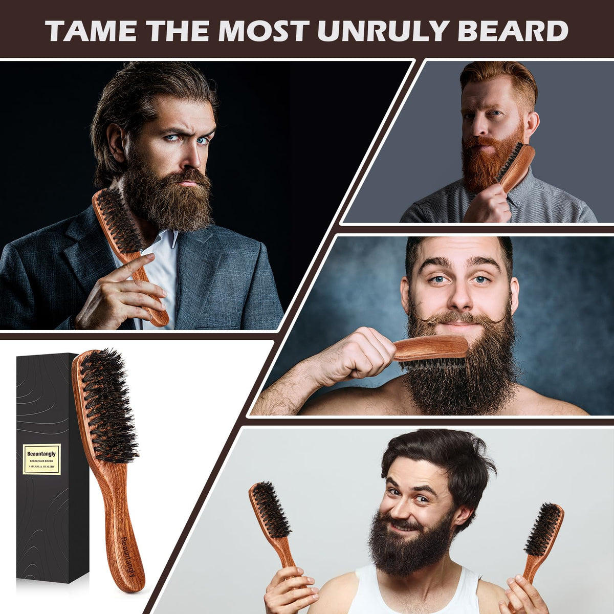 BEAUNTANGLY Hair Brush for Men, 100% Boar Bristle Hair Brush for Men Women’s Hair Smoothing, Styling, Detangling, Moisturizing, Adding Shine, Improving Blood Circulation, Promoting Hair Growth