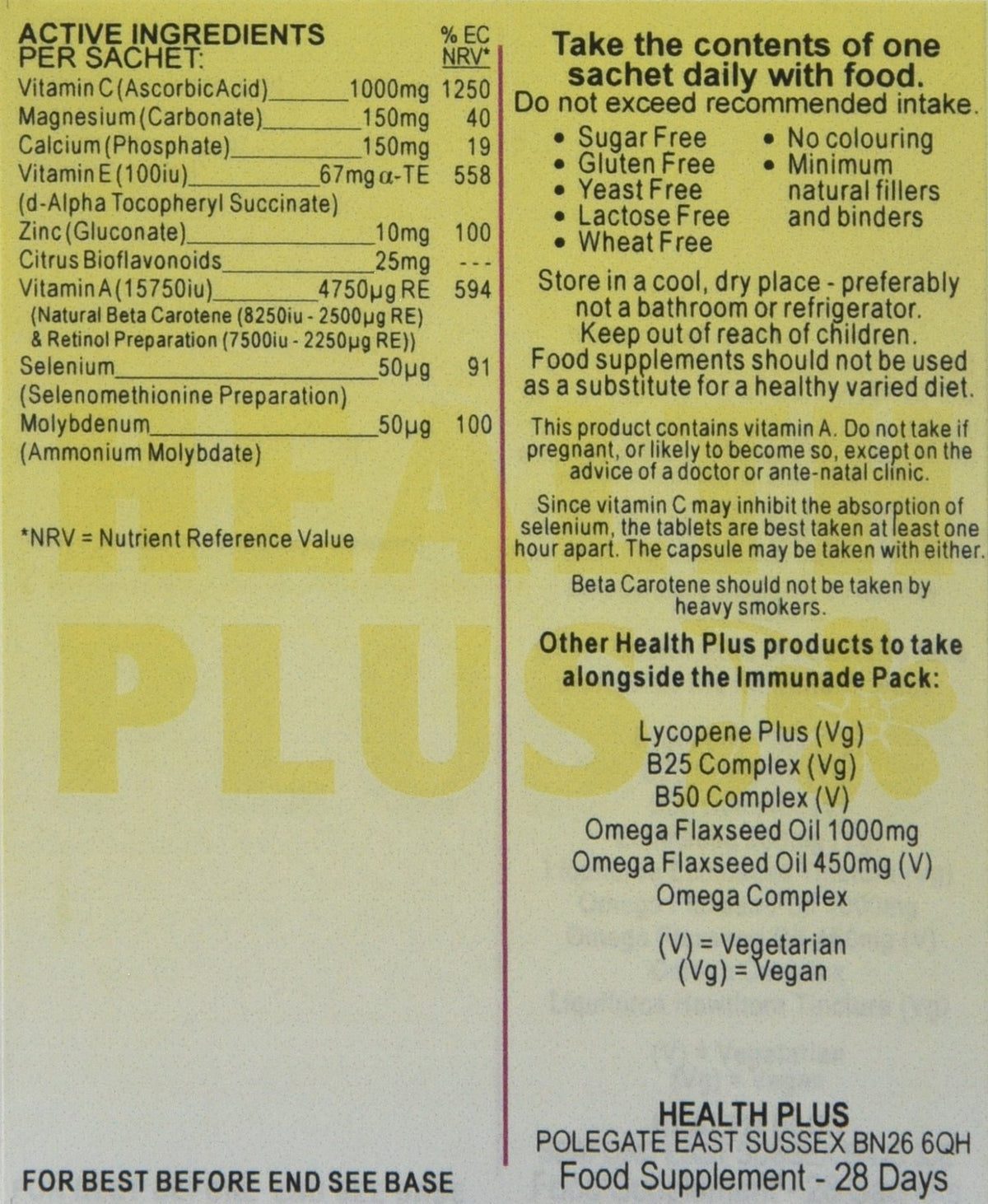 Health Plus Immunade Pack Antioxidant Daily Supplement - 28 Day Supply