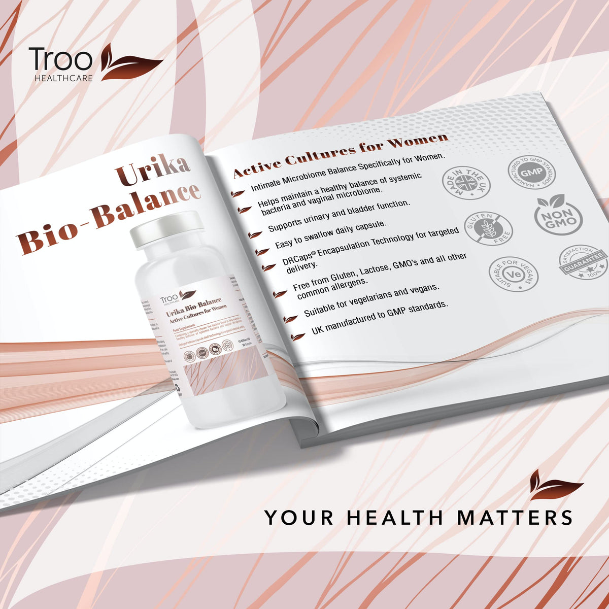 Troo Health Care Urika Bio-Balance Vaginal Gut Bacteria Support 60 Capsules - Friendly Active Bacterial Cultures Blend - Candida Yeast Balance & Urinary Support Supplement for Women