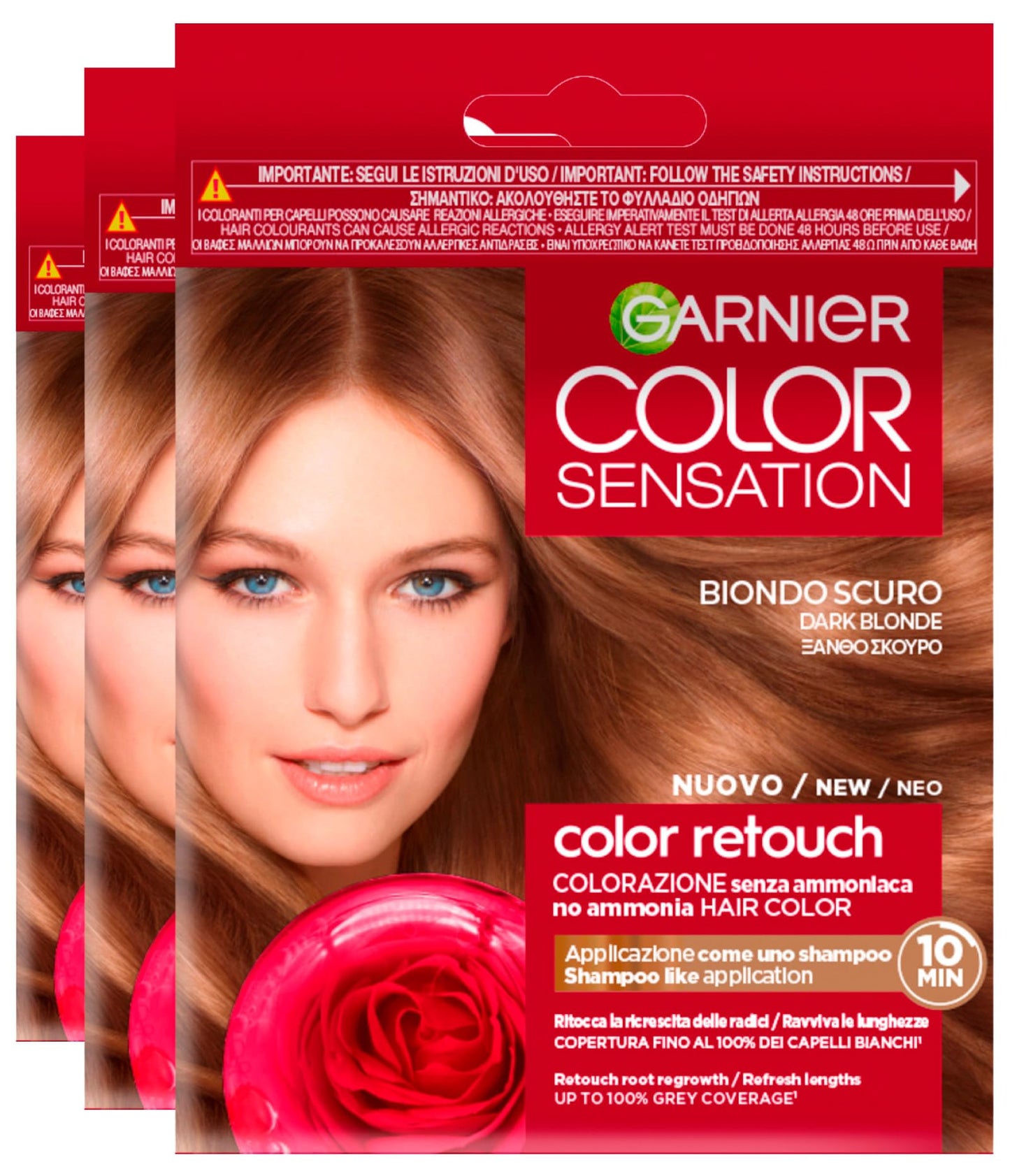 Garnier Color Sensation Color Retouch Permanent Hair Dye Color 6.0 Dark Blonde Covers 100% of Gray Hair No Ammonia Easy to Use - 3 Tints