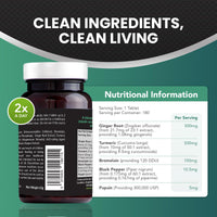 Only Nutrients - Turmeric Papain Bromelain Ginger Supplement, High-Strength Liver, Digestive & Joint Health Support, Nourishing Herbal Blend, 180 Turmeric Tablets