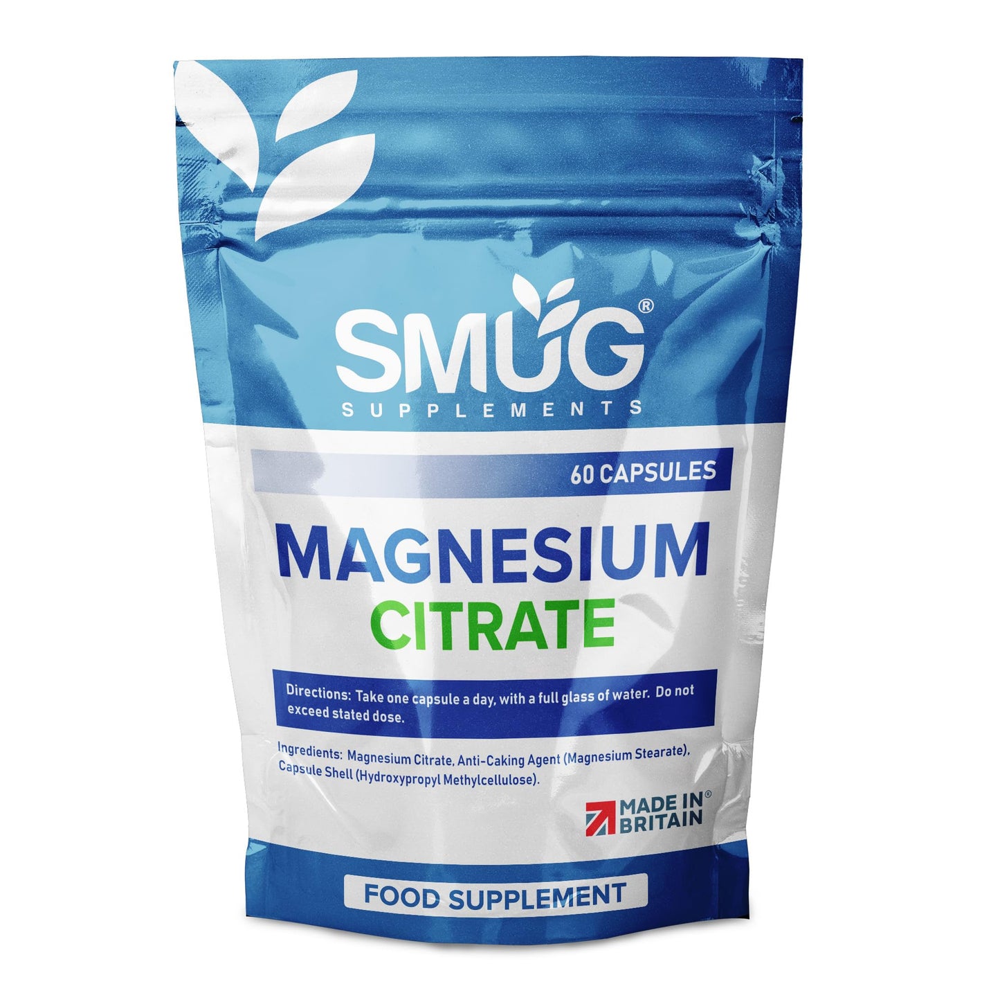 SMUG Supplements Magnesium Citrate - Pack of 60 High Strength 600mg Capsules – Supports Nervous System - Can Reduce Tiredness and Fatigue – for Men and Women - Made in Britain
