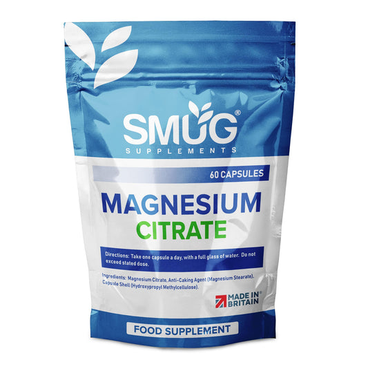 SMUG Supplements Magnesium Citrate - Pack of 60 High Strength 600mg Capsules – Supports Nervous System - Can Reduce Tiredness and Fatigue – for Men and Women - Made in Britain