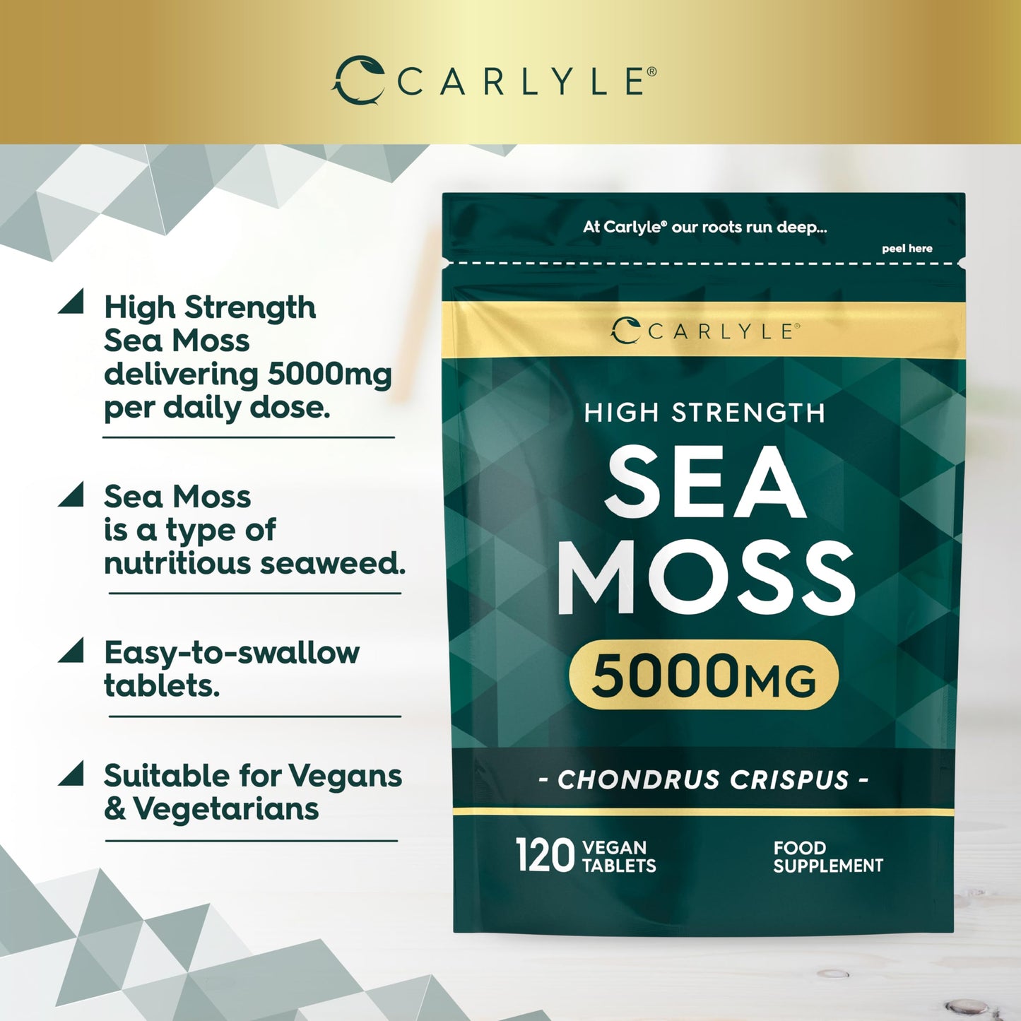 Sea Moss Tablets 5000mg | 120 Vegan Tablets | High Strength Sea Moss Extract | Carlyle