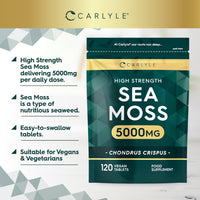 Sea Moss Tablets 5000mg | 120 Vegan Tablets | High Strength Sea Moss Extract | Carlyle
