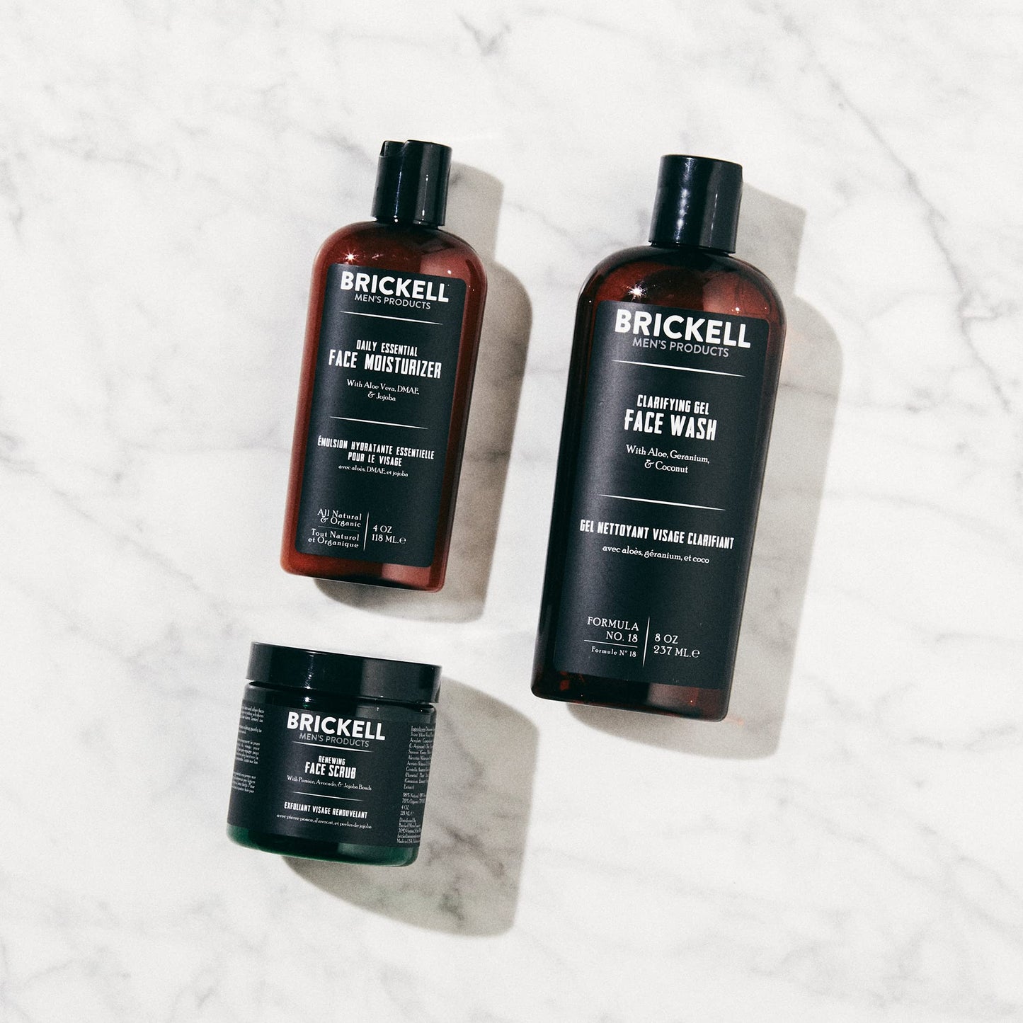 Brickell Men's Products Brickell Men's Daily Advanced Face Care Routine I, Gel Facial Cleanser Wash, Face Scrub, Face Moisturizer Lotion, Natural and Organic, Unscented