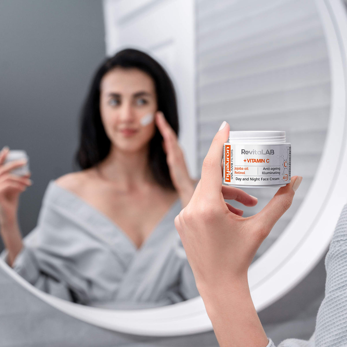 RevitaLAB Hyaluron Anti-Ageing Day and Night Cream, Enriched with Vitamins A, B3, B5, E, C, Jojoba Oil and UV Filters, for Ages 40 – 55, 50 ml