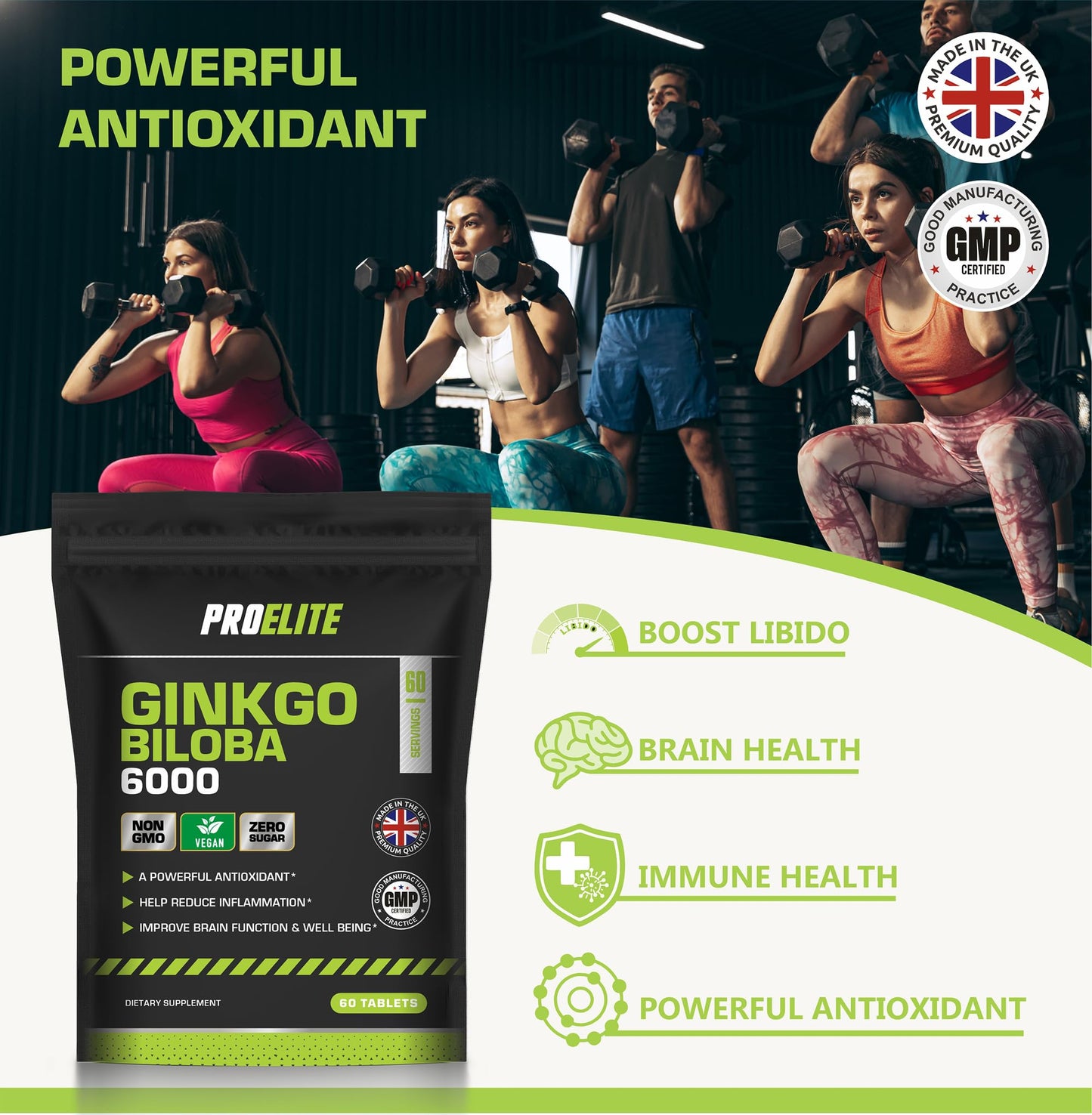 Ginkgo Biloba 6000mg - High Strength Vegan Ginkgo Biloba Leaf Extract 60 Tablets 50:1 Extract � Gluten Free, GMO Free - Made in UK by PROELITE