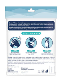Endure Rinse Free Bath Shower Sponge - Body Wash Wipes for Bathing - Perfect for Camping, Festivals, Gym and Travel - Dry Sponge Wipes with Gentle Cleansing Soap. Just add Water (25 Per Pack).