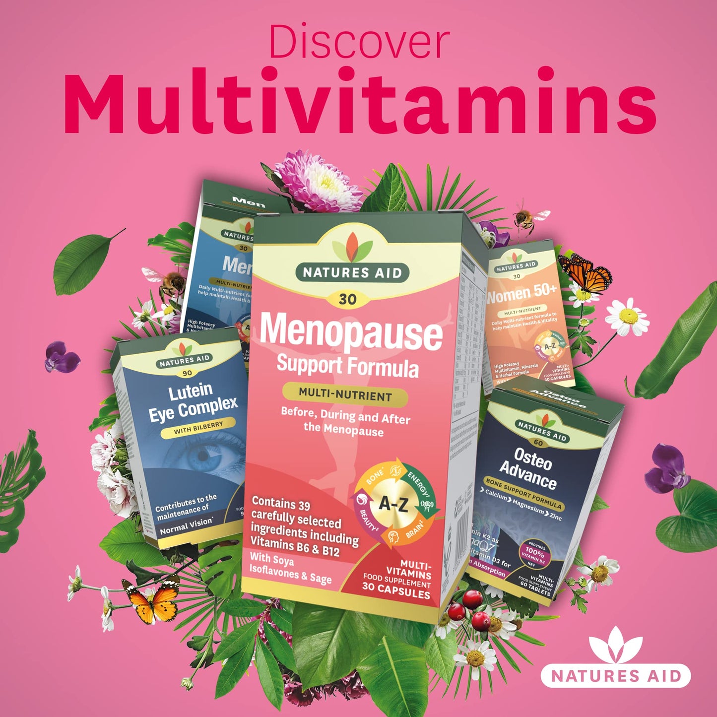 Natures Aid Menopause Support Formula, Multivitamin with SOYA Isoflavones & Sage, 30 Capsules