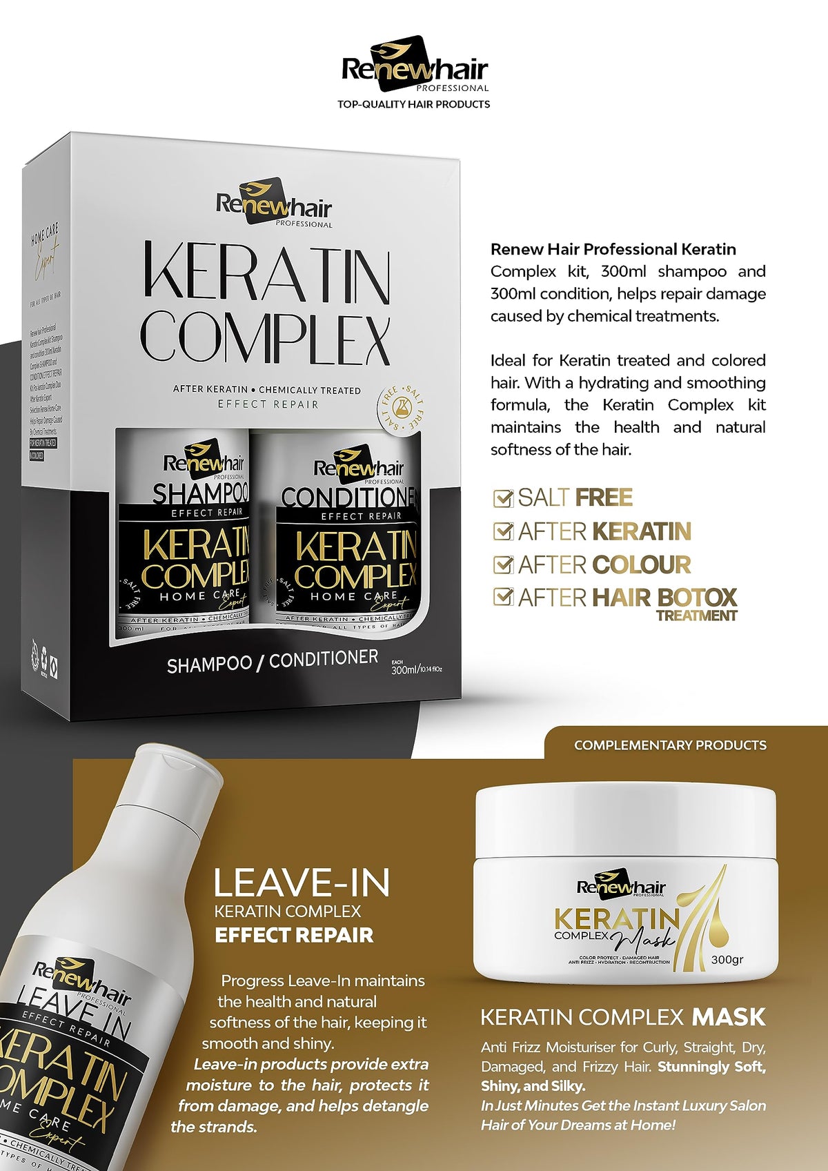 RENEW HAIR PROFESSIONAL Renew Hair Professional Keratin Hair Mask – 300g Restorative Treatment | Anti-Frizz | Volume Control | Color & Heat Protection | Vegan