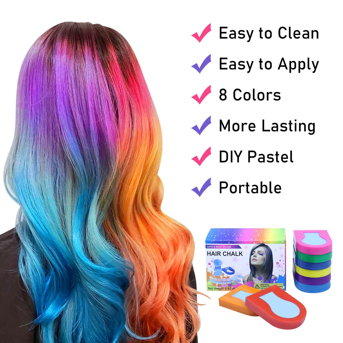 8PCS Pinkiou Hair Chalk for Girls, Temporary Bright Hair Dye for Girls Women Gifts Washable Hair Chalk for Halloween,Christmas,Makeup,Birthday Party