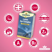 Natures Aid Lutein Eye Complex – High Strength Vision Support with Bilberry, Zinc & Vitamins C, E – Antioxidant Eye Health Supplement – Vegan, No Artificial Additives – 30 Tablets