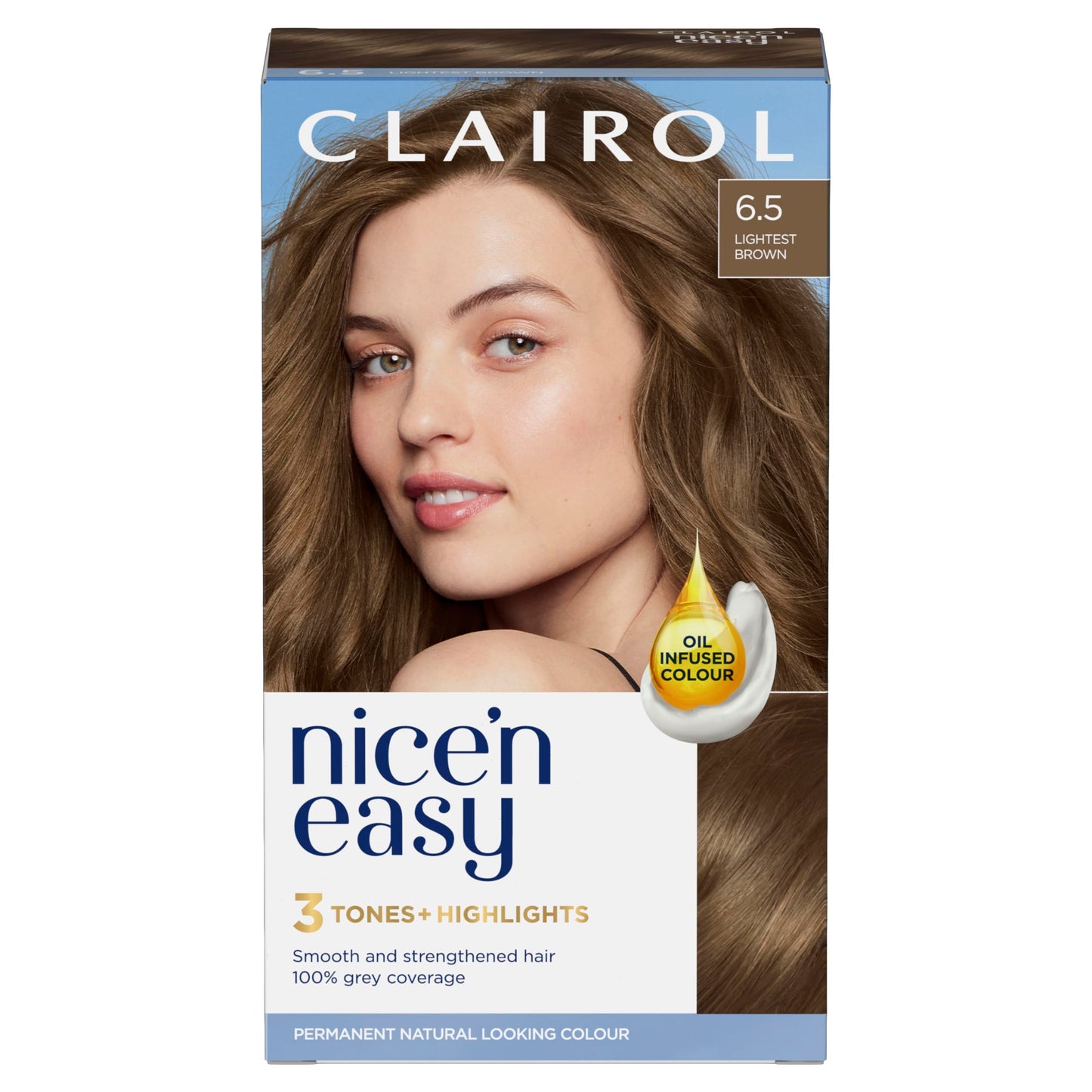 Clairol Nice'n Easy Crème, Natural Looking Oil Infused Permanent Hair Dye, 6.5 Lightest Brown