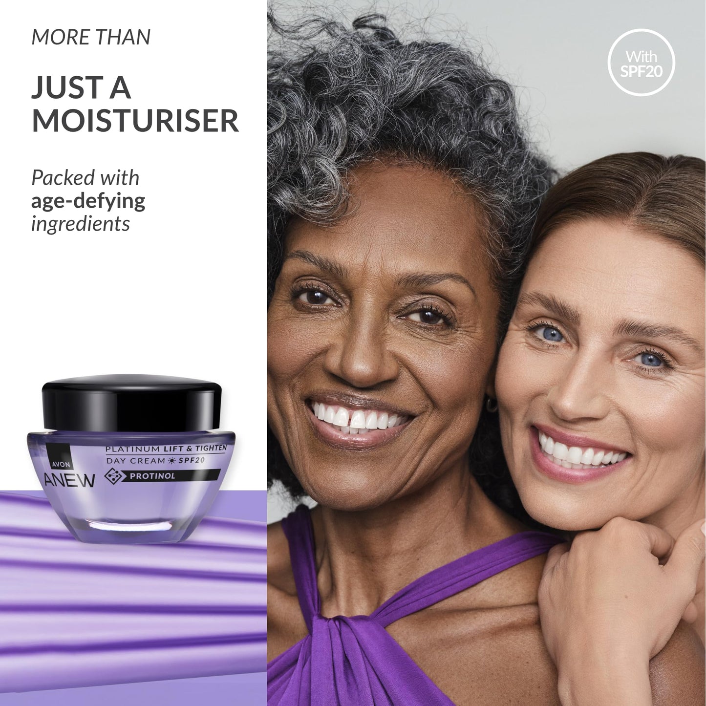 Avon Anew Platinum Lift & Tighten SPF20 Day Cream 50ml, with Protinol™ Technology to Help Lift Skin, and Replenish the Look of Skin's Firmness, Moisture and Elasticity, Cruelty Free
