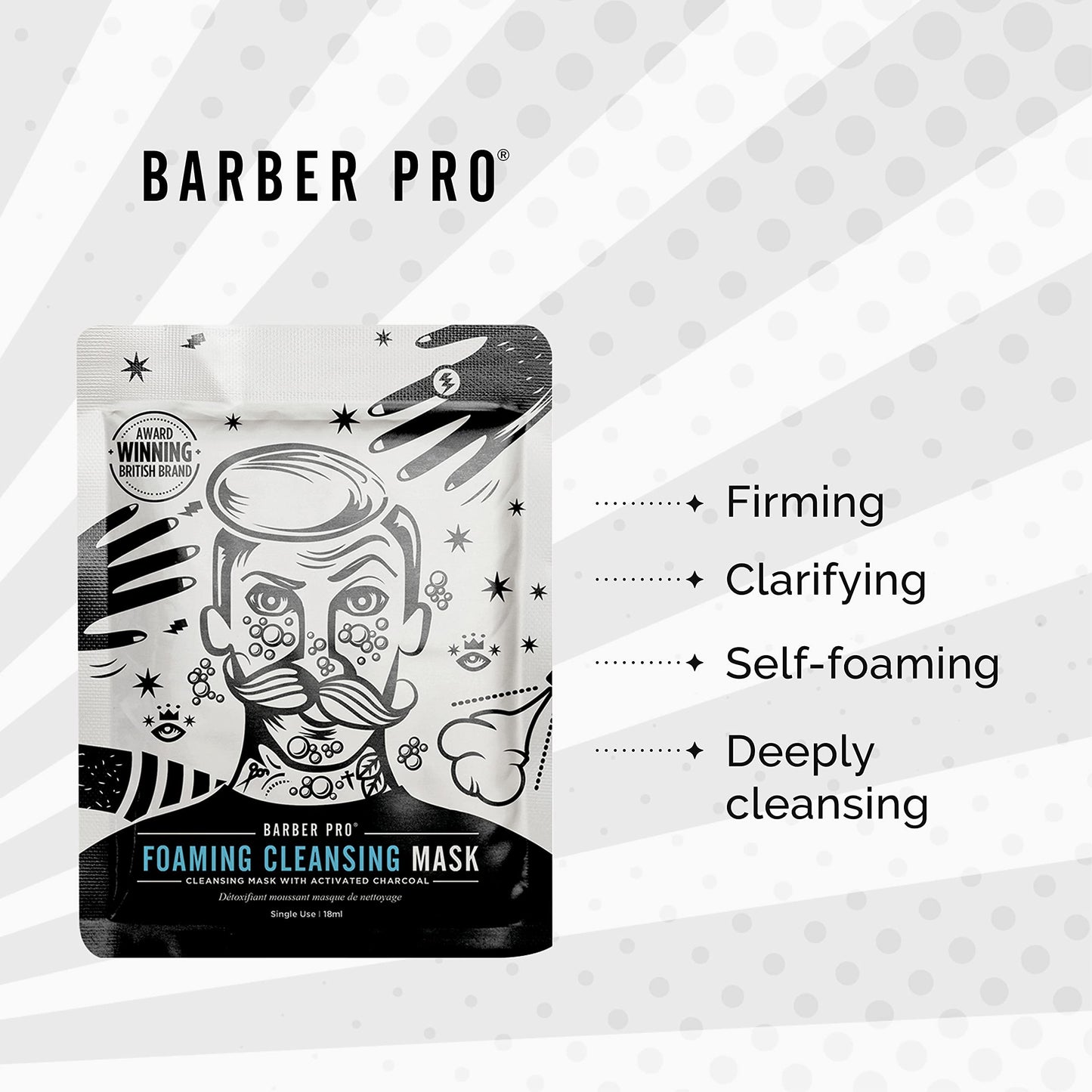 BARBER PRO Foaming Cleansing Mens Face Mask with Activated Charcoal | Deeply Cleansing, Firming, & Clarifying | Packed Full of Natural Ingredients | Face Masks Beauty | Face Care |