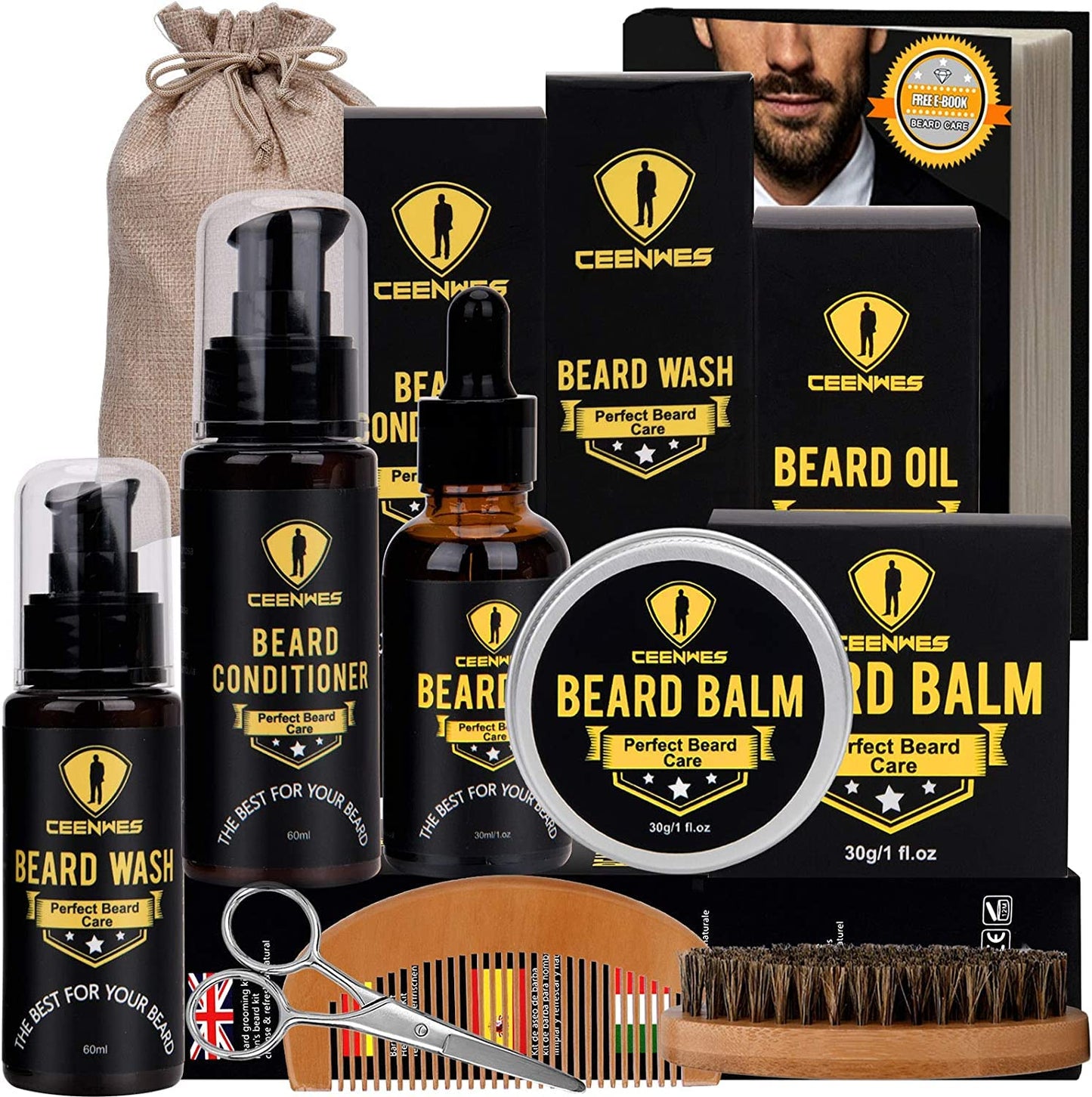 Ceenwes Beard Grooming Kit for Updraed 10 in 1 Beard Care Unique Gifts for Men, Beard Oil, Beard Brush, Beard Comb, Beard Balm, Beard Shampoo, Modelling Comb& Mustache Scissors Beard Growth & Trimming Kit